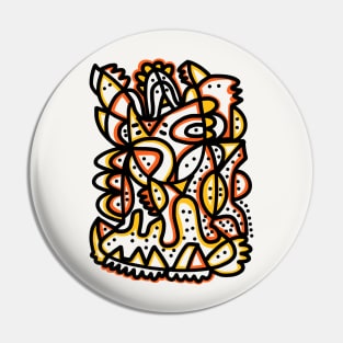 Yellow Orange Graffiti Line Art Creature Pin