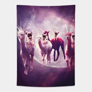 Funny Space Pug Riding On Alpaca Unicorn Tapestry