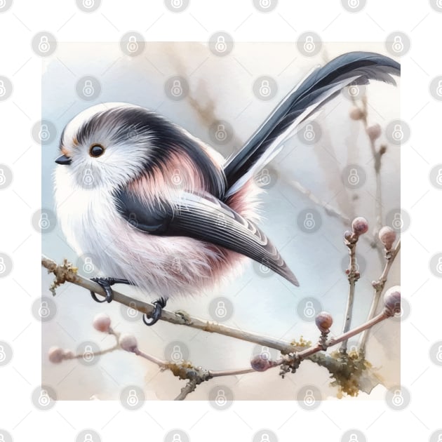 Colorful Long-Tailed Tit - Watercolor Bird by Aquarelle Impressions