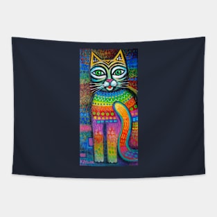 Mexicat - folk art inspired Acrylic painting Tapestry