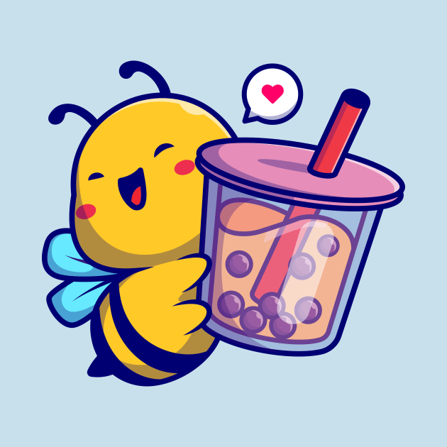 Cute Bee Holding Boba Milk Tea Drink Cartoon by Catalyst Labs