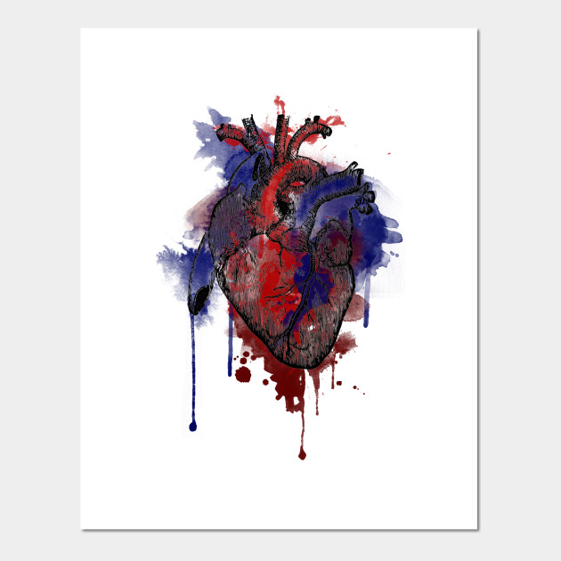 Digital Anatomical Watercolor Heart Black Version Watercolor