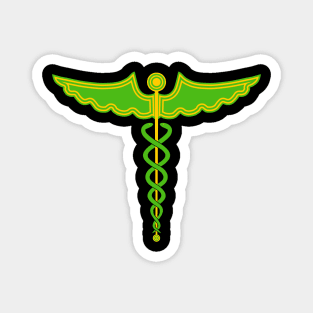 Caduceus Staff of Hermes Green & Yellow Magnet