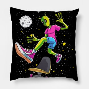 Space Alien Skateboarding Skateboarder Pillow