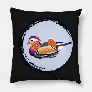 Nice Artwork showing a swimming Mandarin Duck II Pillow