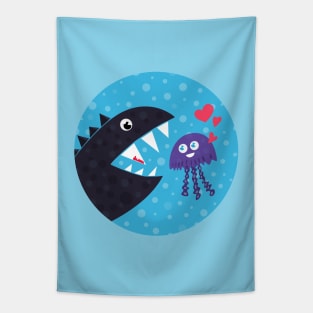 Cute Jellyfish In Love With Sea Monster Tapestry