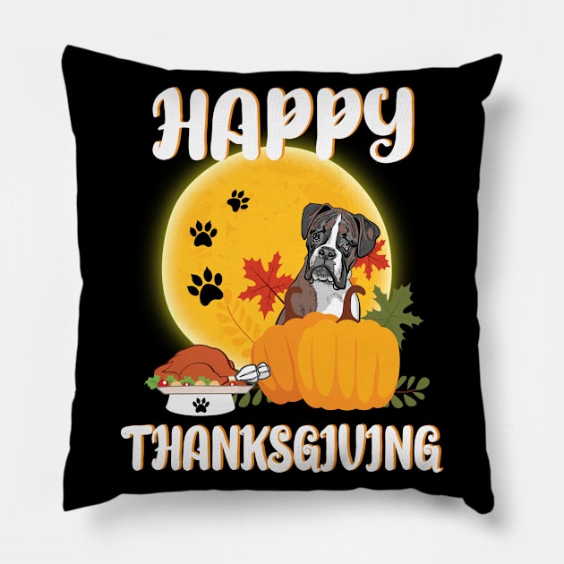 Boxer Seeing Turkey Dish Happy Halloween Thanksgiving Merry Christmas Day Pillow by Cowan79