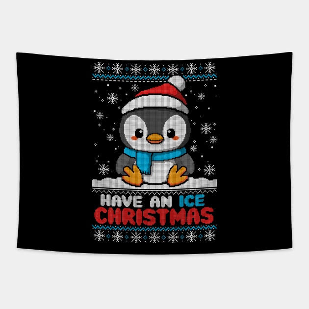 Penguin ice christmas ugly sweater Tapestry by NemiMakeit