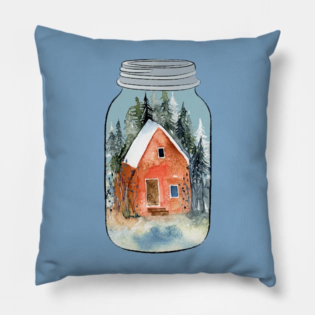 House In A Jar Pillow by ilustraLiza