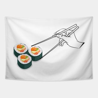 Kawaii Sushi rolls with chopsticks Tapestry