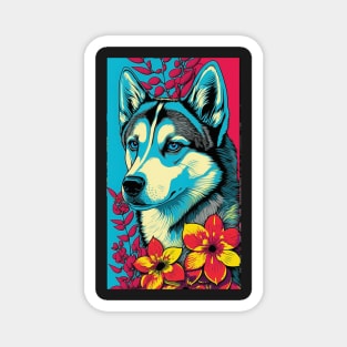 Husky Dog Vibrant Tropical Flower Tall Retro Vintage Digital Pop Art Portrait 2 Magnet