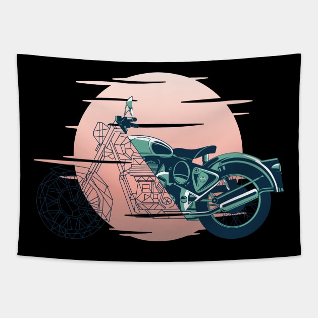 vintage motorcycle geometric retro style Tapestry by Midoart