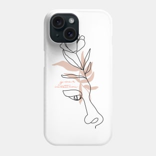 Minimal woman line art. One line woman face with flower and leaves. Phone Case