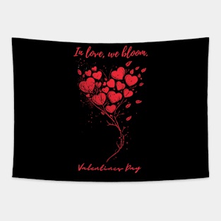 In love, we bloom. A Valentines Day Celebration Quote With Heart-Shaped Baloon Tapestry