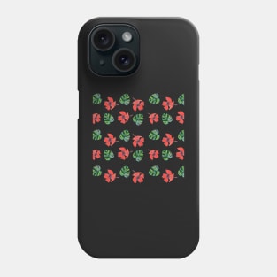 Red Hibiscus and Monstera Pattern with a white background Phone Case