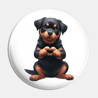 Valentine Rottweiler Dog Giving Heart Hand Sign Pin