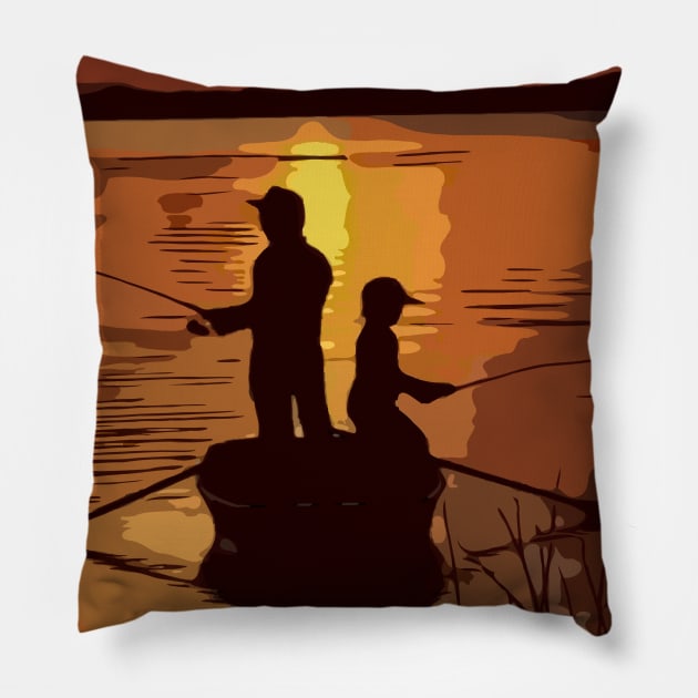 Father Son Fishing Sunset Pillow by F&L Design Co.