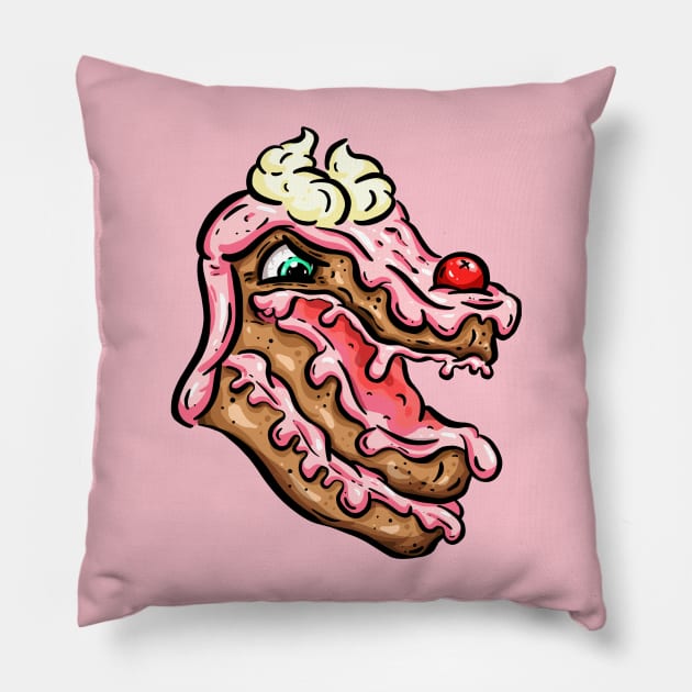 Monster Chocolate Cake Slice With Cherry And Cream Cartoon Character Pillow by Squeeb Creative