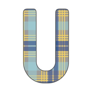 Monogram Letter U, Blue, Yellow and Grey Scottish Tartan Style Typography Design T-Shirt