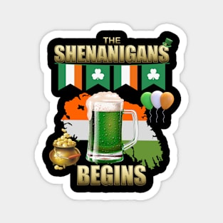 Let The Shenanigans Begin, Shamrock, St Paddy's Day, Ireland, Green Beer, Four Leaf Clover, Beer, Leprechaun, Irish Pride, Lucky, St Patrick's Day Gift Idea Magnet