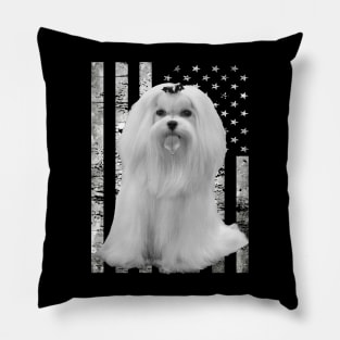 American Flag Maltese Dreams, Stylish Tee for Dog Lovers Pillow