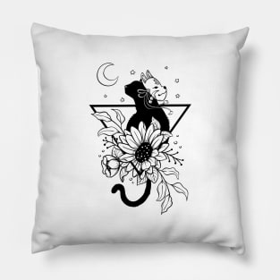 cat flower with fox kitsune mask Pillow