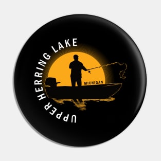 Upper Herring Lake Fishing Michigan Sunrise Pin