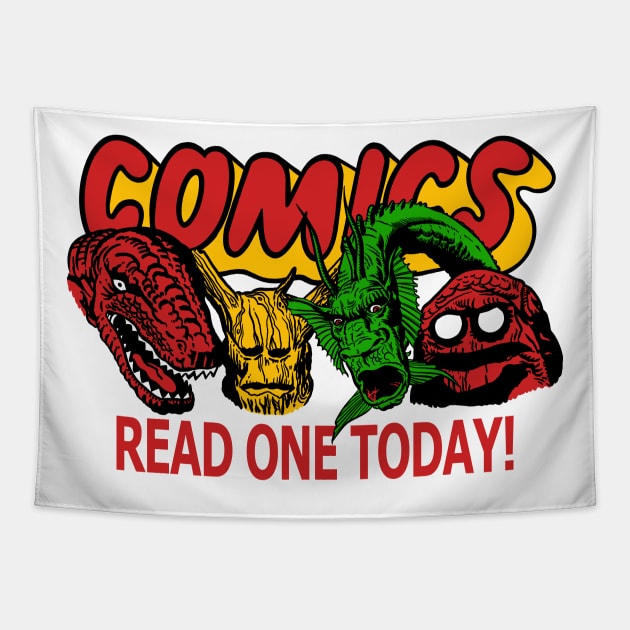 Comics Read One Today (Kirby Monsters Edit.) Tapestry by dumb stuff, fun stuff