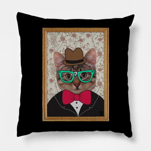 NERD KITTY Pillow by toddgoldmanart