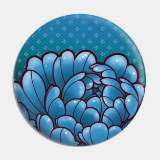 blue peony 80s retro cartoony style Pin