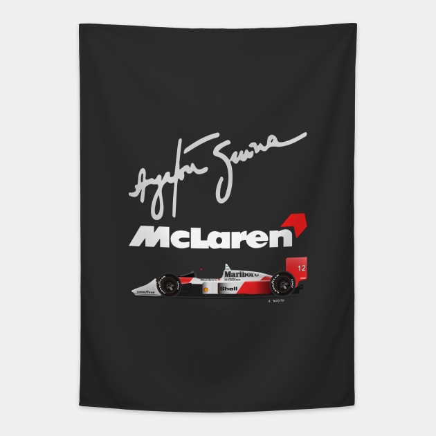 Ayrton Senna's McLaren Honda MP4/4 Illustration Tapestry by Burro Wheel