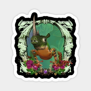 Funny rhino frog with flowers Magnet