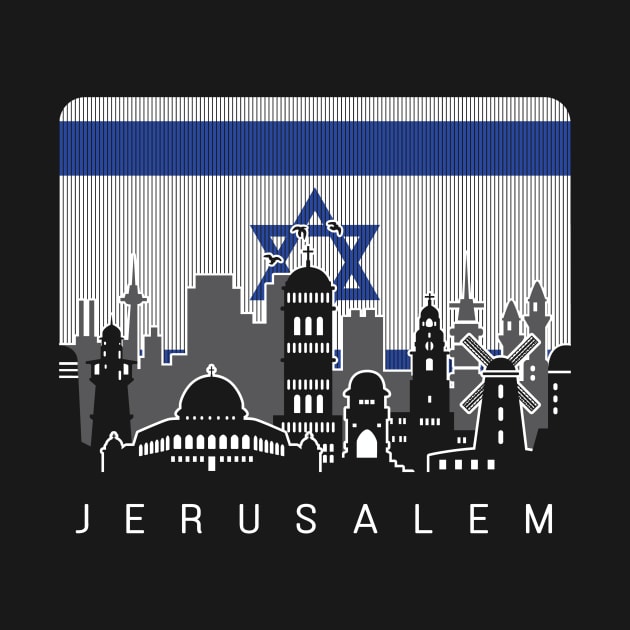 Jerusalem Israel Skyline Israeli Flag by travel2xplanet