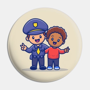 Cute Policeman And Kid Hugging Pin