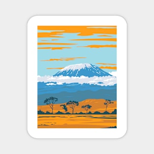 Mount Kilimanjaro Dormant Volcano in Tanzania the Highest Mountain in Africa WPA Poster Art Magnet