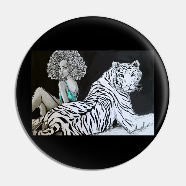 Beautiful and Strong Tiger Lady Pin by Del Fava Bean