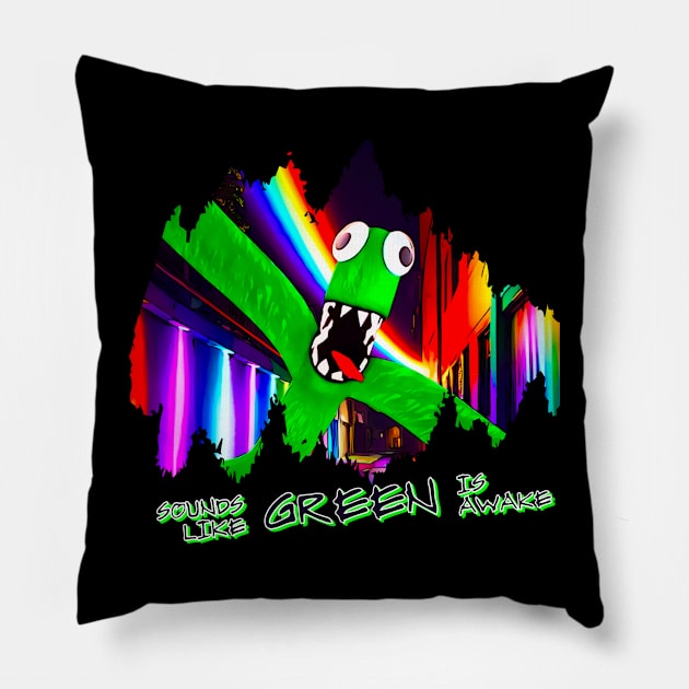 Sounds Like Green Is Awake Pillow by Atomic City Art