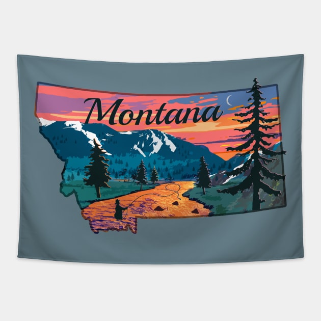 Montana Fly Fishing State River Sunset by TeeCreations Tapestry by TeeCreations