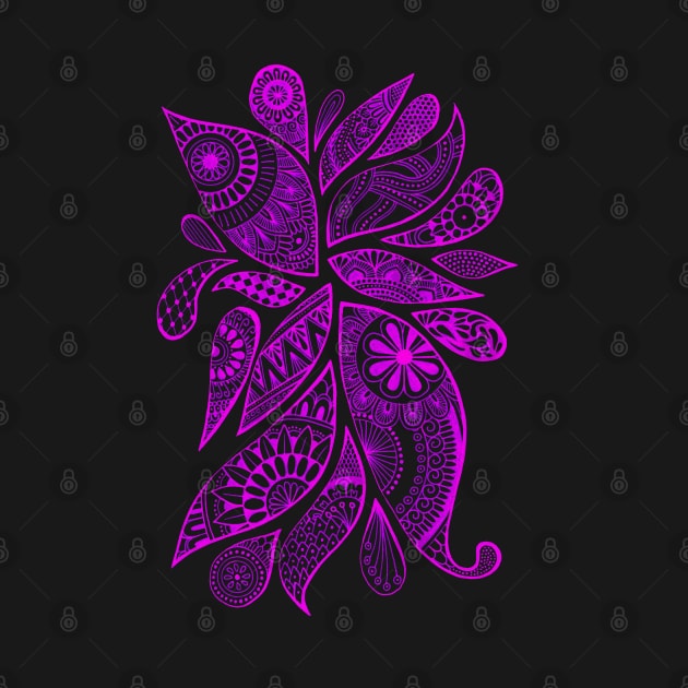 Abstract Zentangle Swirls Design (pink on black) by calenbundalas