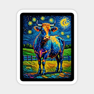 Cow in starry night Magnet