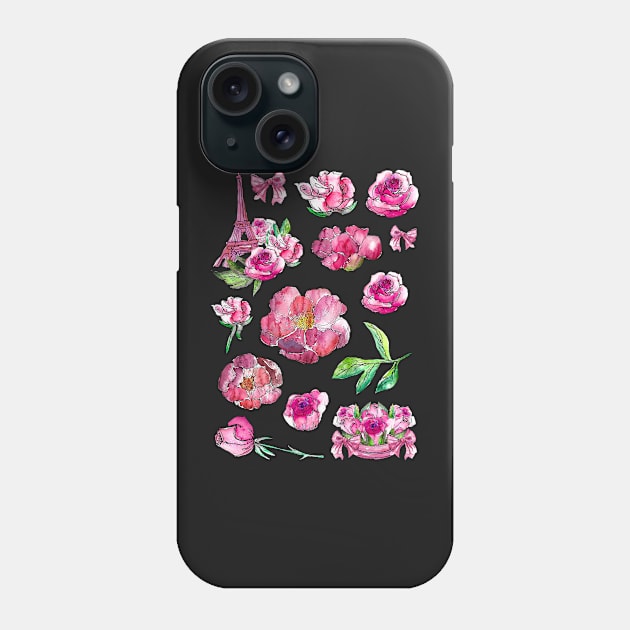 Roses, Stickers, sticker, set, flowers, paris, pink, girly, feminine, romantic Phone Case by ArtInPi