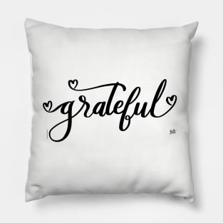 Grateful Word Art Hand Lettering with Hearts Pillow