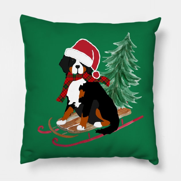 Bernese Mt Dog Bringing Home Xmas Tree Pillow by EMR_Designs