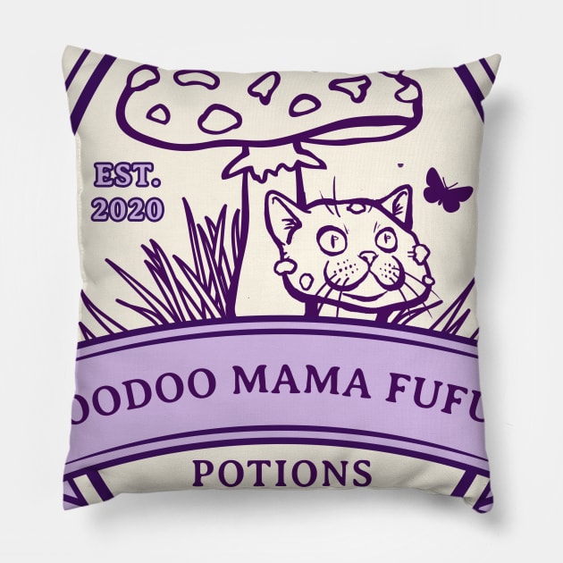 Voodoo Mama Fufu's Potions and Spells Pillow by GingerSlunt Merch