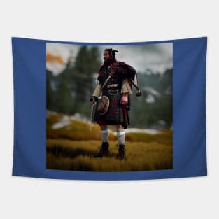 Scottish Highlander in Clan Tartan Tapestry