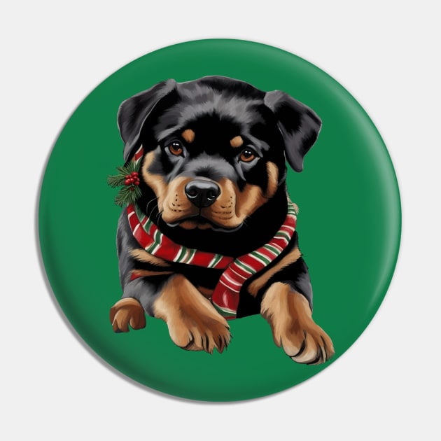 Xmas Rottweiler Dog Christmas Wearing A Scarf Pin by taiche