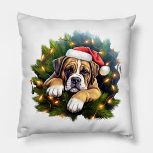 Lazy Boxer Dog at Christmas Pillow