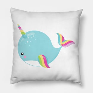 Unicorn Whale, Cute Whale, Baby Whale, Blue Whale Pillow