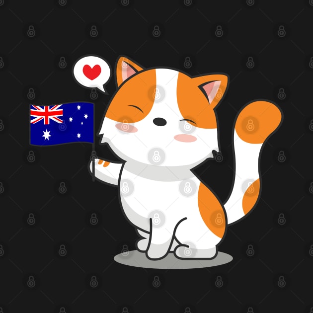 Cute Cat Holding Australia Flag by Luna Illustration