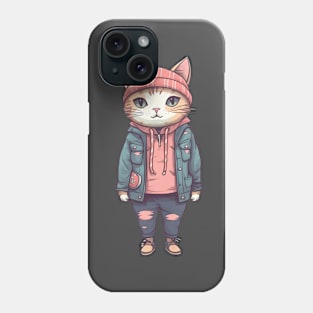 A cute kitty wearing street fashion Phone Case